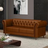 Sofá Living Sala De Estar Stanford Chesterfield 2 Lugares 180cm Pés De Madeira Couro Caramelo G58 - Gran Belo