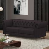 Sofá Living Sala De Estar Stanford Chesterfield 2 Lugares 220cm Pés De Madeira Couro Borgonha G58 - Gran Belo