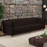 Sofá Living Sala De Estar Stanford Chesterfield 3 Lugares 240cm Pés De Madeira Couro Marrom G58 - Gran Belo