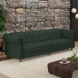 Sofá Living Sala De Estar Stanford Chesterfield 3 Lugares 260cm Pés De Madeira Couro Verde G58 - Gran Belo