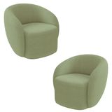 Kit 2 Poltronas Decorativas Sala De Estar Íbis Encosto Fixo Bouclê Verde G33 - Gran Belo