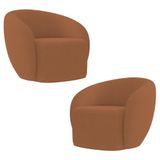 Kit 2 Poltronas Decorativas Sala De Estar Íbis Encosto Fixo Bouclê Terracota G33 - Gran Belo