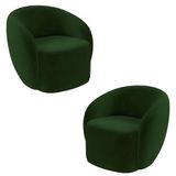 Kit 2 Poltronas Decorativas Sala De Estar Íbis Encosto Fixo Veludo Verde G33 - Gran Belo