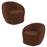 Kit 2 Poltronas Decorativas Sala De Estar Íbis Encosto Fixo Veludo Marrom G33 - Gran Belo