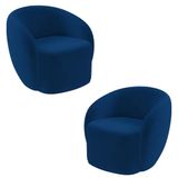 Kit 2 Poltronas Decorativas Sala De Estar Íbis Encosto Fixo Veludo Azul Marinho G33 - Gran Belo