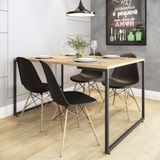 Conjunto Mesa De Jantar Industrial Com 4 Cadeiras Base Madeira Eames Espresso Móveis Natura/preto