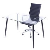 Conjunto Home Office 2 Peças Mesa Taurus Vidro Cadeira Presidente Esteirinha 3301 Espresso Móveis Preto