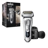 Barbeador Eletrico Masculino Portatil Braun 9390cc Com Aparador De Barba Retratil E Estojo De Couro, Prata