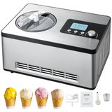 Máquina De Sorvete Automática 1,8l Em Aço Inoxidável Com Compressor Embutido, 3 Modos, Temporizador E Painel Digital Horizontal, Vevor, Prata E Preto