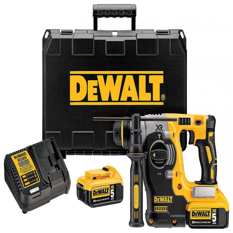 Kir Martelete Perfurador Rotativo Com 2 Baterias 20v, Carregador E Maleta De Transporte, Dewalt Dch273p2, Amarelo