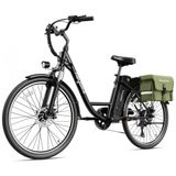 Bicicleta Eletrica Para Adultos 7 Velocidades Ate 64km Com Bolsa De Zenamento Verde, 36v 350w, Heybike, Preta