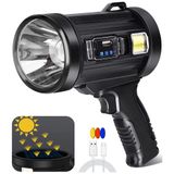 Lanterna Led Recarregavel Com Painel Solar E 90.000 Lumens, Jsknb, Preta