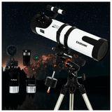 Telescópio Astronômico 300x Com 2 Oculares Plossl, Lente Barlow 3x E Tripé Ajustável, Essenwi 130eq, Branco