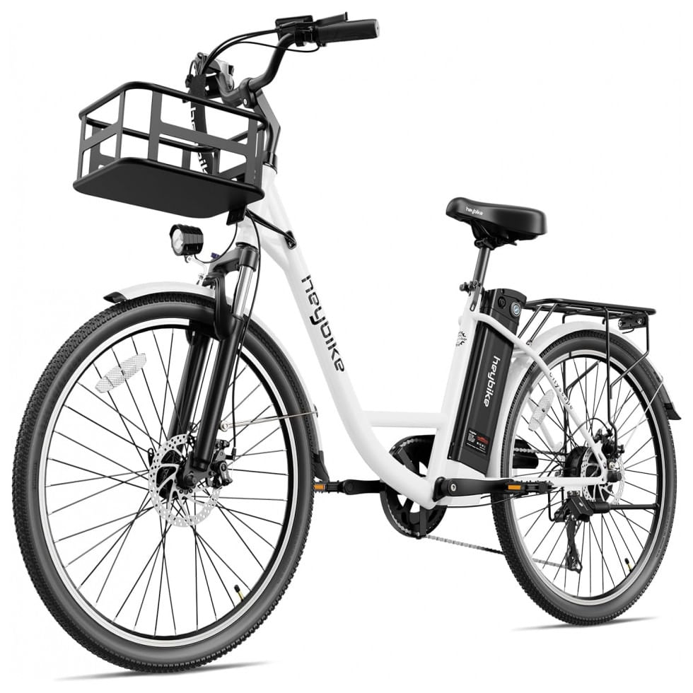 Bicicleta Eletrica Para Adultos Ate 64km Com 7 Velocidades, Bateria Removivel, 36v 350w, Heybike, Branca