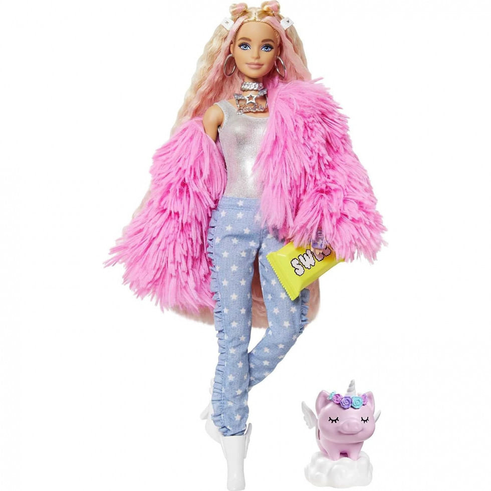 Boneca Extra Com 15 Acessorios Fashion Para Criancas De 3 Anos Ou Mais, Barbie Grn28, Rosa