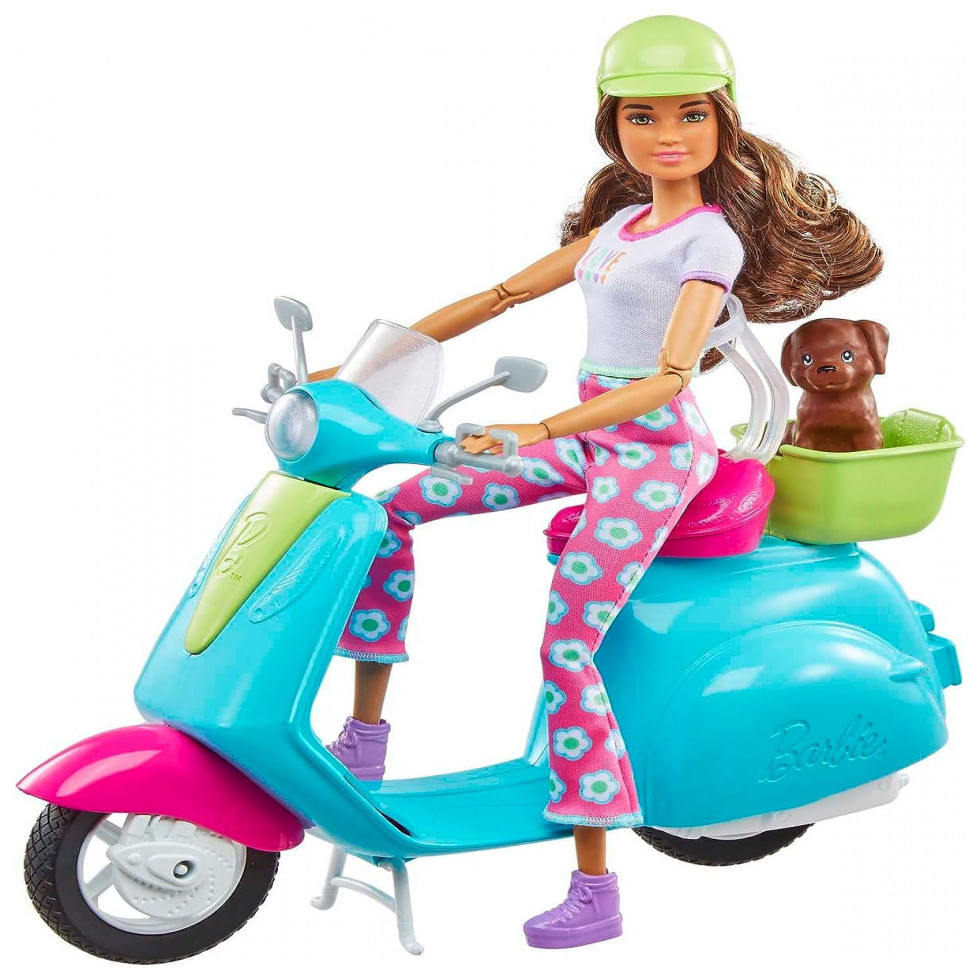 Fashionista Esta Pronta Para Qualquer Aventura Com Sua Roupa Estilosa E Seu Amigo Para Criancas De 3 A 7 Anos, Barbie Hgm55, Azul Turquesa