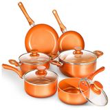 Conjunto De Panelas Antiaderente Revestida De Ceramica, 10 Pecas, Clockitchen, Laranja Claro