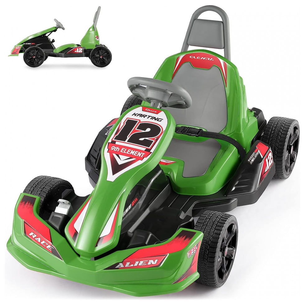 Carro Eletrico Infantil A Bateria 12v Com 2 Velocidades E Assento, Idade Rec 3 A 8 Anos, Elemara, Verde