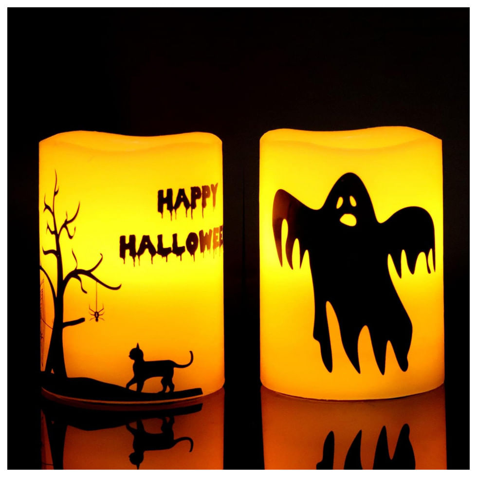 Vela Led Com Temporizador De 6 Horas Para Decoração De Halloween, 2 Un, Fantasma