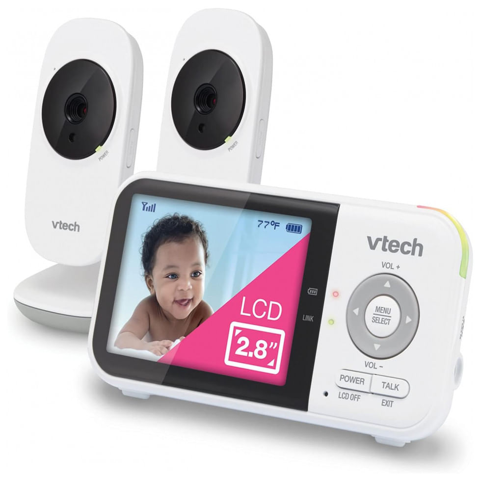 Baba Eletronica 2 Monitor Com 2 Cameras, Sensor De Temperatura,19 H De Bateria, Alcance De 304m, Vtech Vm819 2, Branco