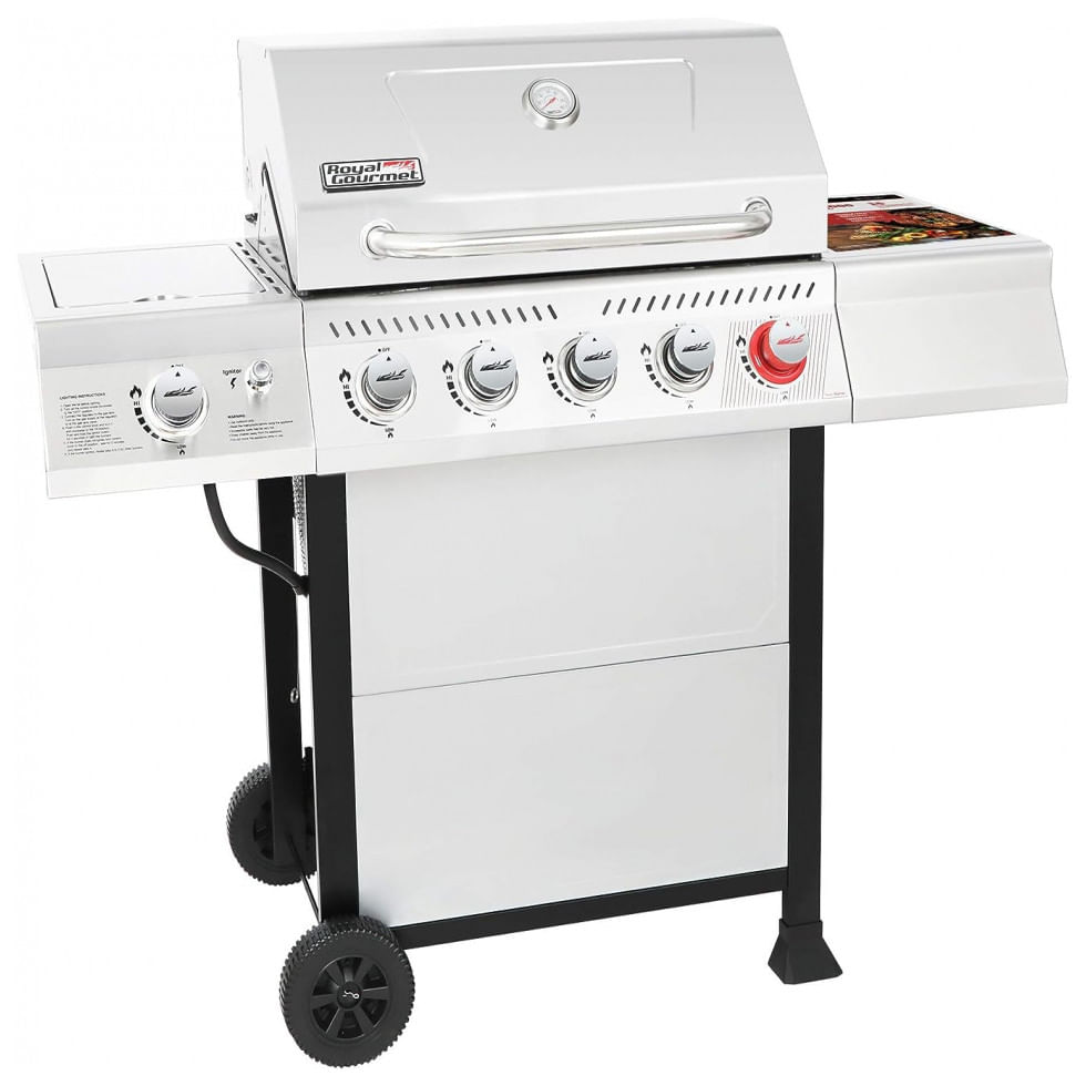 Churrasqueira A Gas 64.000 Btu Com 5 Queimadores E 1 Queimador Lateral Em Aco Inoxidavel, Royal Gourmet Ga5401t, Prateado