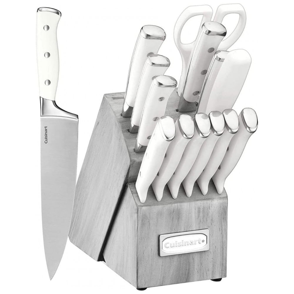 C77wtr 15p Conjunto De Facas Em Aco Inoxidavel Com Bloco De Bancada, 15 Pecas, Cuisinart, Branco