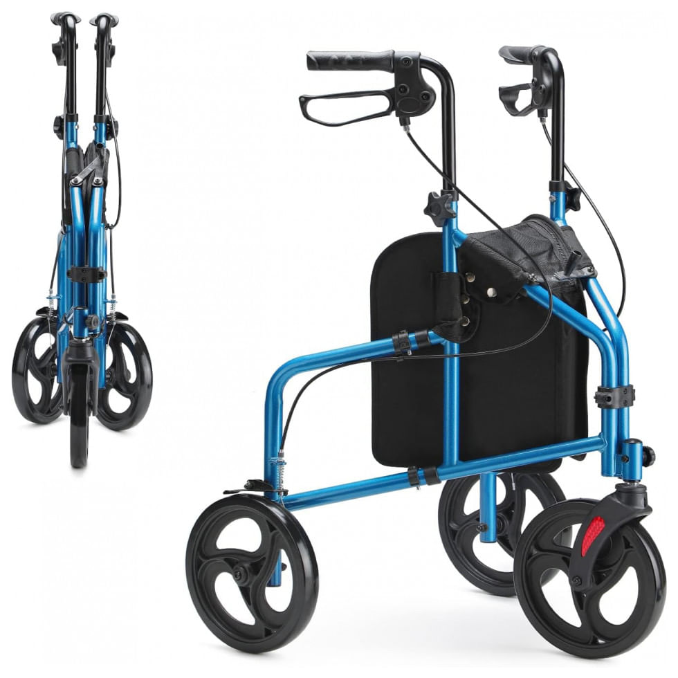 Andador Para Idosos E Adultos Com 3 Rodas E Bolsa De Transporte, Até 136 Quilos, Oasisspace, Azul