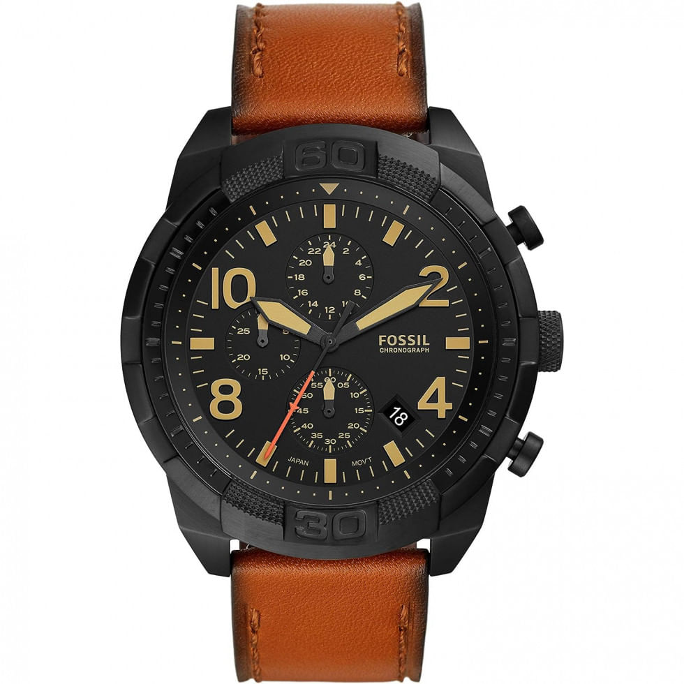 Relogio Masculino Analogico De Quartzo Com Pulseira De Couro, Fossil Fs5714, Marrom E Preto