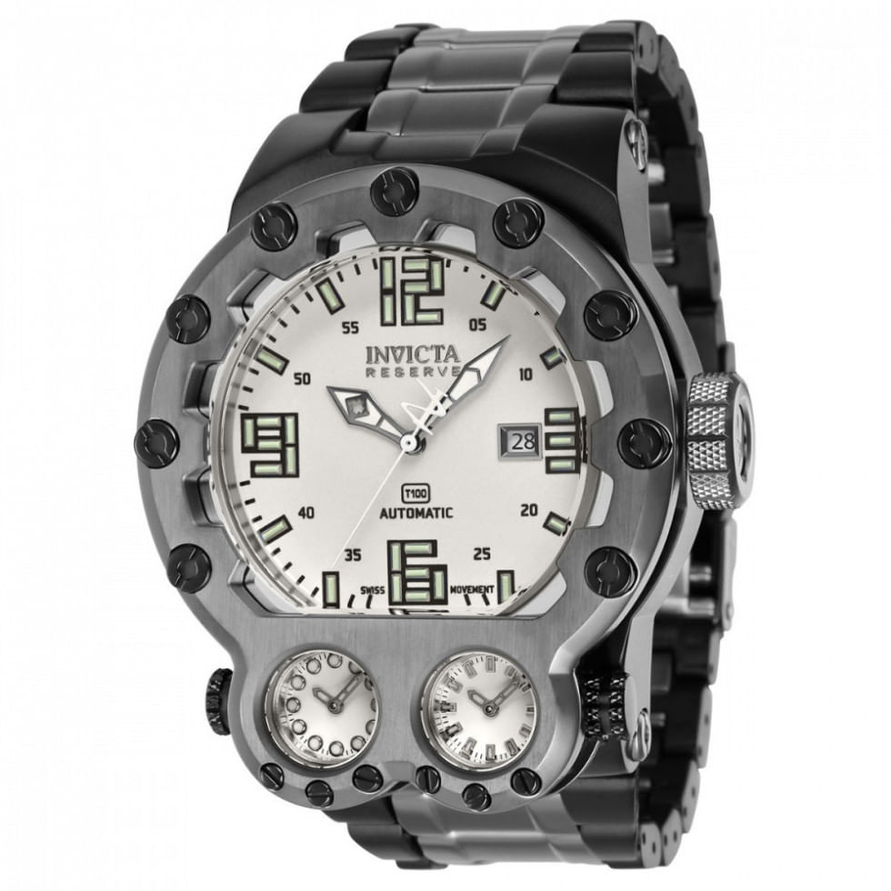 Relógio Masculino Reserve Magnum Tria Automático, Invicta 37561, Preto E Prata