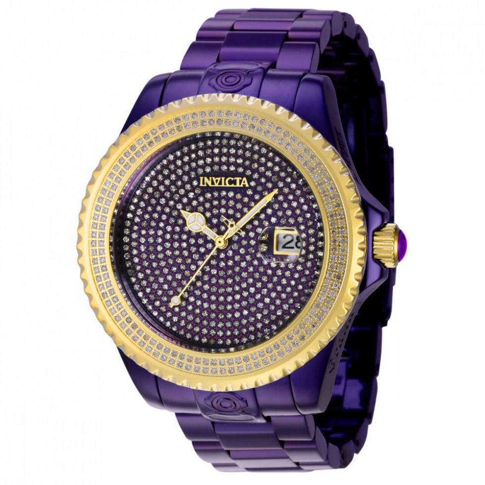 Relógio Masculino Automático Invicta Pro Diver Com Diamante 2,68 Quilates, Roxo 43621