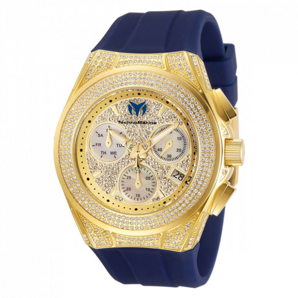 Relógio Feminino Technomarine Cruise Diva Pave Com Mostrador Pave Em Madrepérola, Invicta Tm118108, Azul