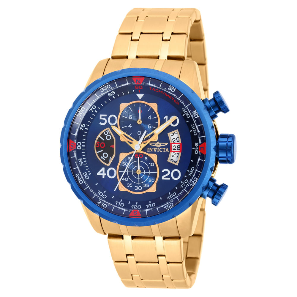 Relógio Masculino Aviator, Invicta 19173, Dourado E Azul