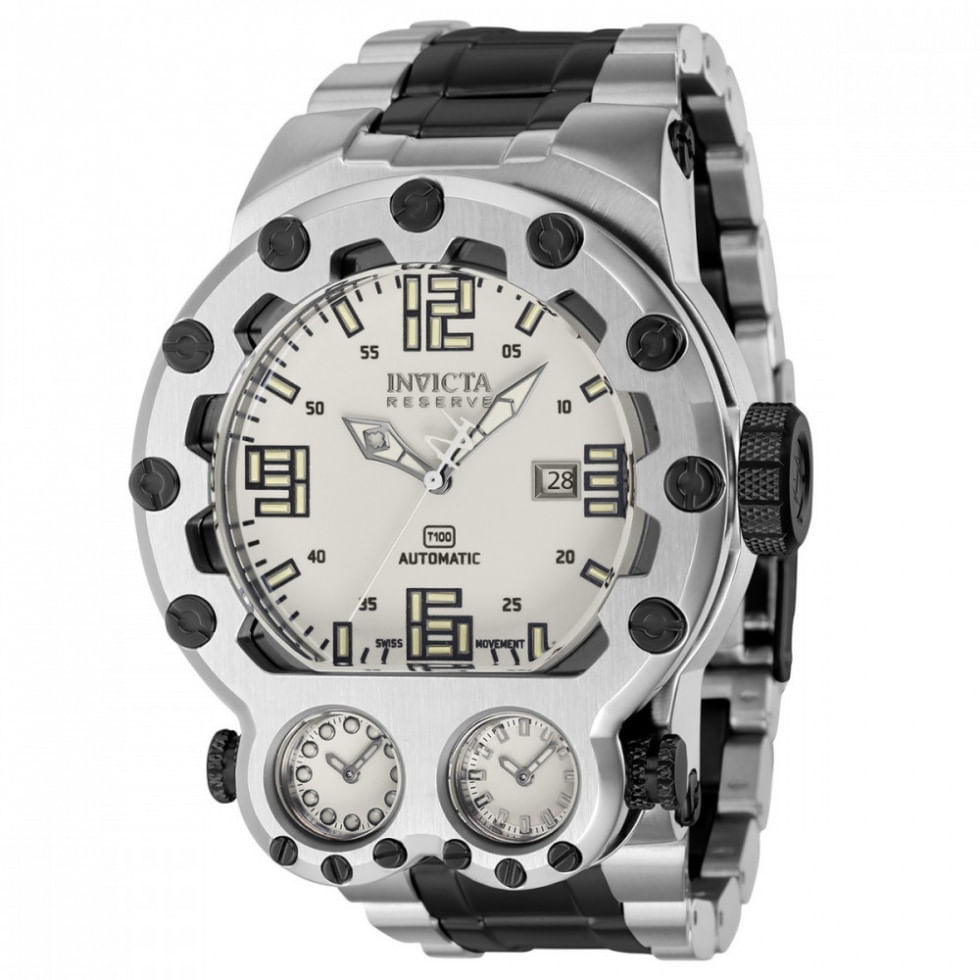 Relógio Masculino Reserve Bolt Magnum Tria Automático, Invicta 37558, Prata E Preto