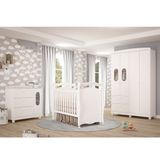 Quarto De Bebê Berço, Cômoda 4 Gavetas 1 Porta, Guarda-roupa 4 Pts 2 Gavetas Happy Espresso Móveis Branco