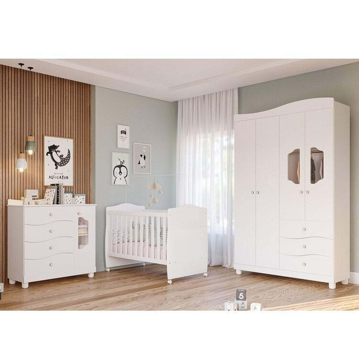 Quarto De Bebê Berço, Cômoda 4 Gavetas, Guarda-roupa 4 Portas 3 Gavetas Soninho Espresso Móveis Branco