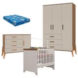 Quarto De Bebê Emilly 3 Portas E Berço Americano Retro Maya Off White Com Colchão Ortobom - Canaã