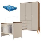 Berço Mini Cama Lívia E Guarda Roupa Infantil Emilly 3 Portas Off White Carvalho Com Colchão Ortobom - Canaã