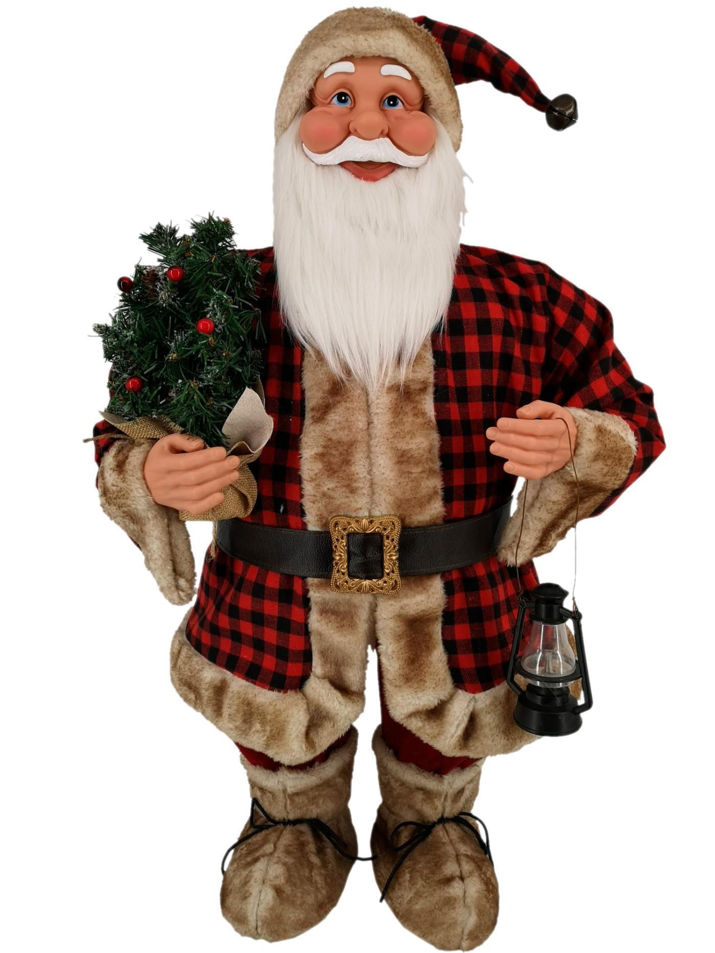 Papai Noel Grande Vermelho Xadrez Decoração Natal 90cm