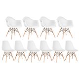 Kit 4 Cadeiras Eames Daw Com Braços + 6 Cadeiras Eiffel Dsw Branco