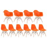 Kit 4 Cadeiras Eames Daw Com Braços + 6 Cadeiras Eiffel Dsw Laranja