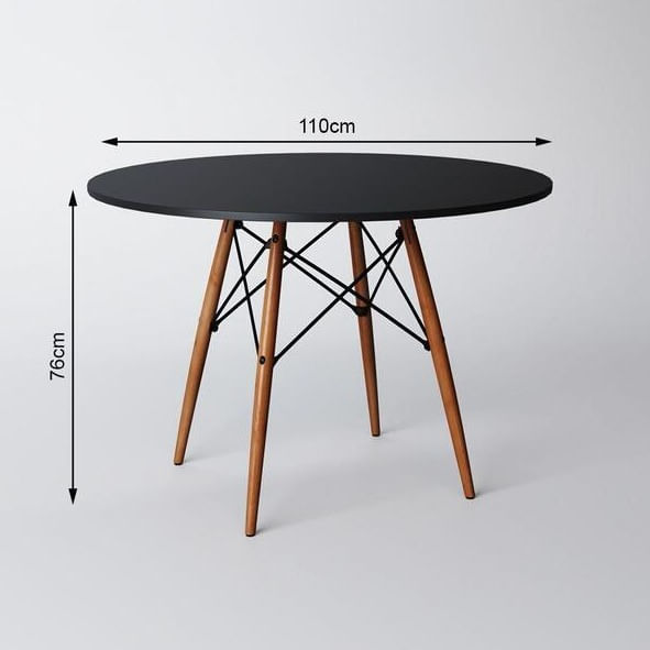 Mesa De Jantar Redonda Eiffel Eames 110cm Tampo Madeira Preto