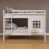 Beliche Infantil Com Janela E Cortina Madeira Maciça Branco Housin
