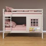 Beliche Infantil Com Janela E Cortina Madeira Maciça Branco/ Rosa Housin