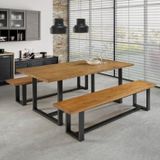 Conjunto Sala De Jantar Mesa Com Bancos 6 Lugares Madeira Maciça Lumber Yescasa