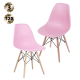 Conjunto Com 2 Cadeiras Eames Rosa - Base Madeira Natural