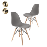 Conjunto Com 2 Cadeiras Eames Cinza - Base Madeira Natural