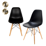 Conjunto 2 Cadeiras Escritorio Charles Eames Eiffel - Base Madeira - Preta