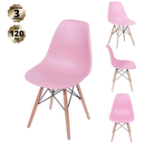 Conjunto Com 4 Cadeiras Eames Rosa - Base Madeira Natural