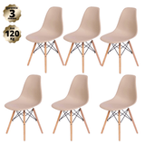 Kit Com 6 Cadeiras Eames Nude - Base Madeira Natural