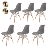 Conjunto Com 6 Cadeiras Eames Cinza - Base Madeira Natural